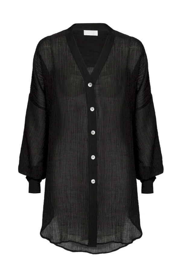 Barcelona Tunic Black Crinkle Linen