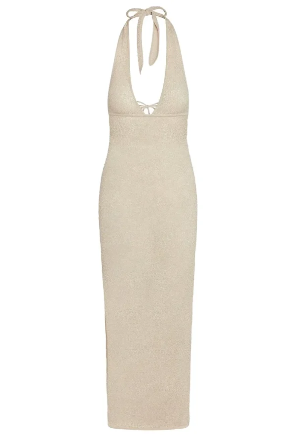 Catania Dress Champagne Lurex Lace Crochet