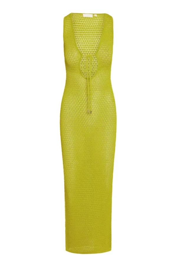 Monte Carlo Tie Dress Chartreuse Lace Crochet