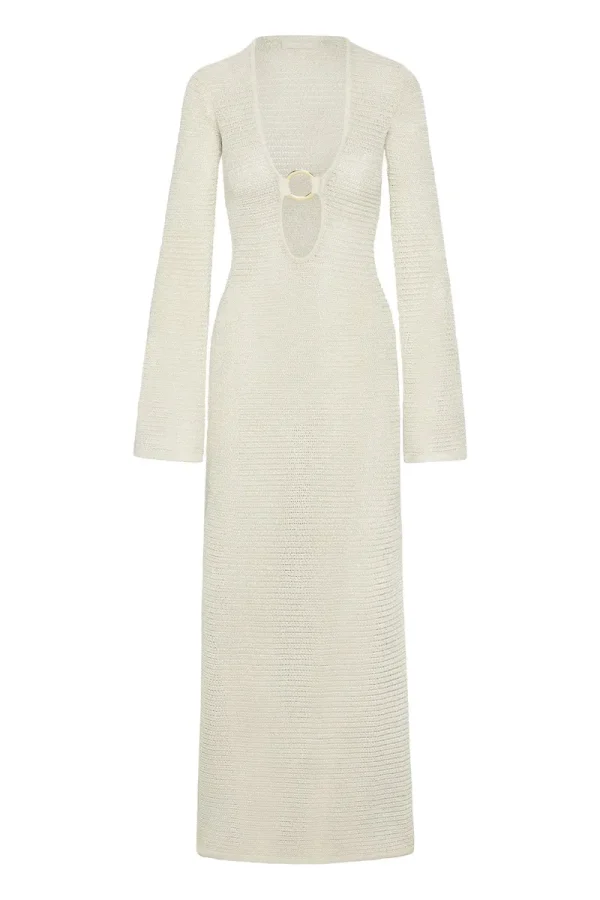 Montego Dress Ivory Shiny Treble Knit