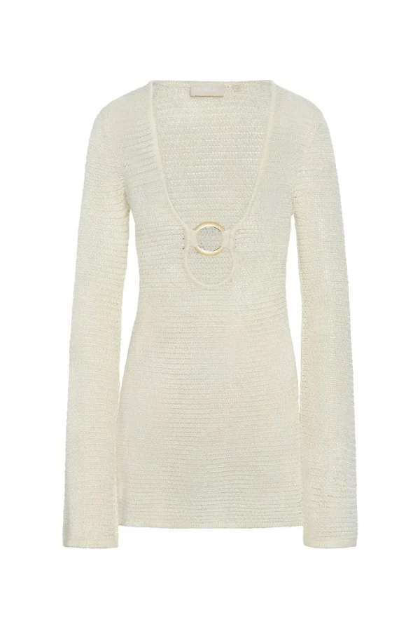 Montego Mini Dress Ivory Shiny Treble Knit