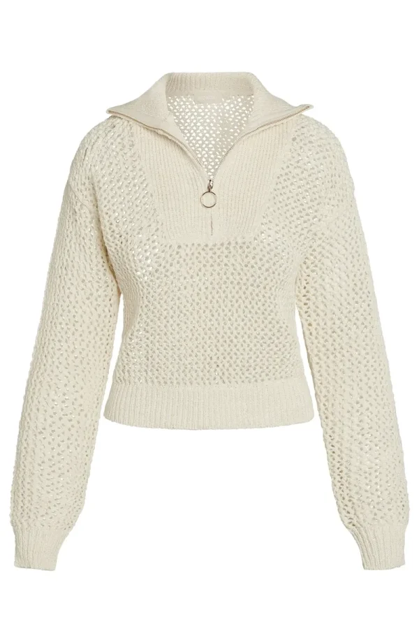 Lisbon Quarter Zip Sweater Ivory Petit Crochet