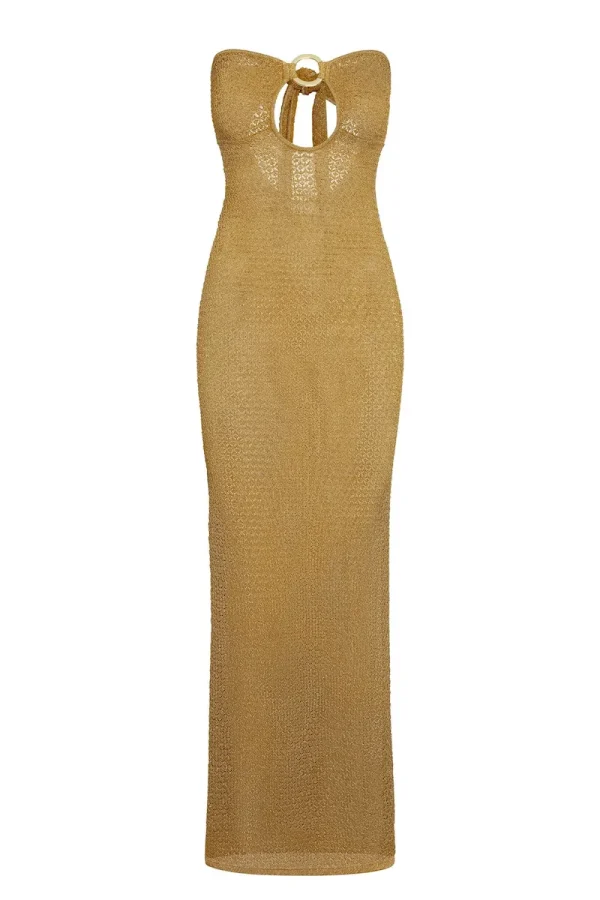Montego Bandeau Dress Antique Gold Lace Crochet