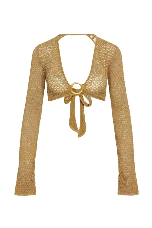 Montego Crop Top Antique Gold Lace Crochet