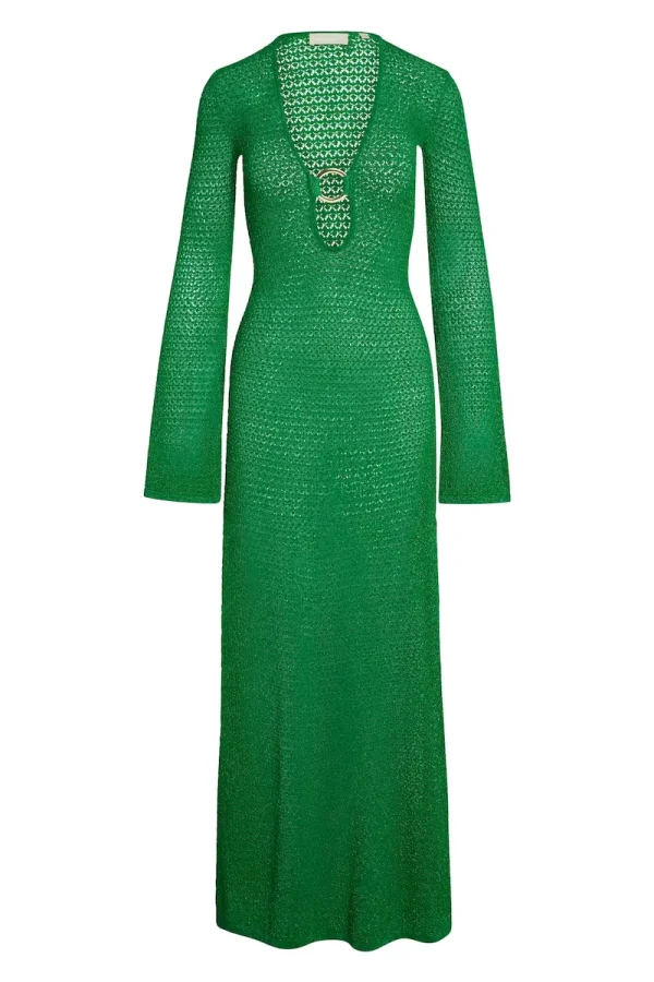 Montego Dress Palm Green Lurex Lace Crochet
