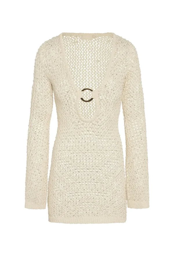 Montego Mini Dress Ivory Diamond Crochet