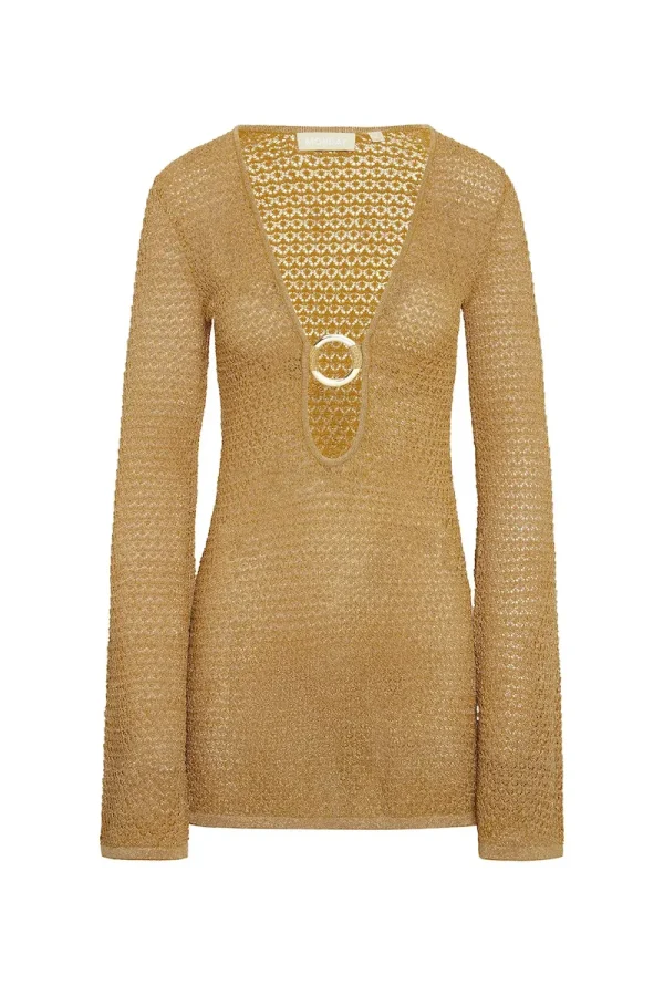Montego Mini Dress Antique Gold Lace Crochet