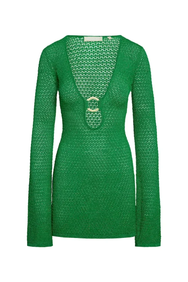 Montego Mini Dress Palm Green Lurex Lace Crochet