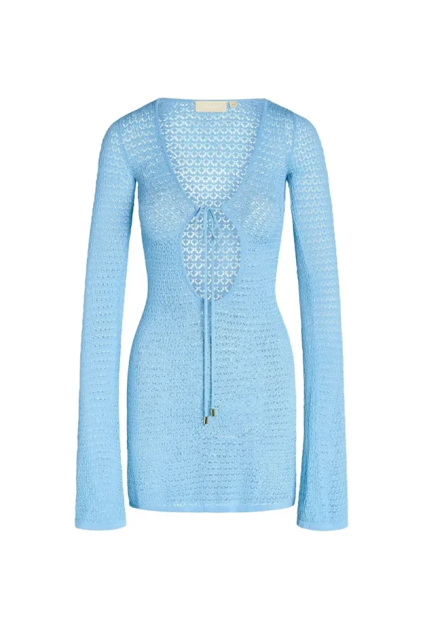 Montego Mini Tie Dress Ibiza Blue Lace Crochet