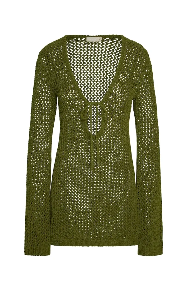 Montego Mini Tie Dress Olive Petit Crochet