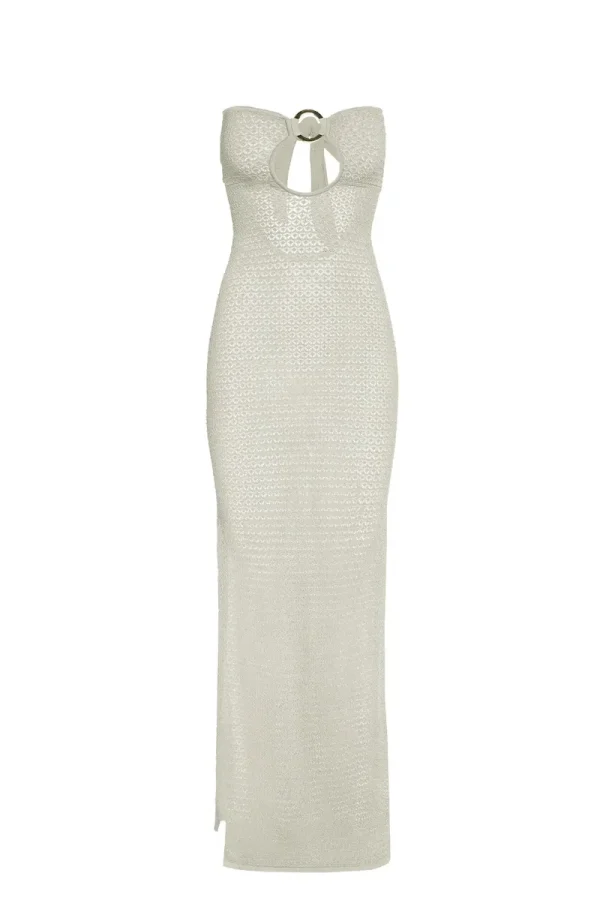 Montego Bandeau Dress Ivory Lurex Lace Crochet
