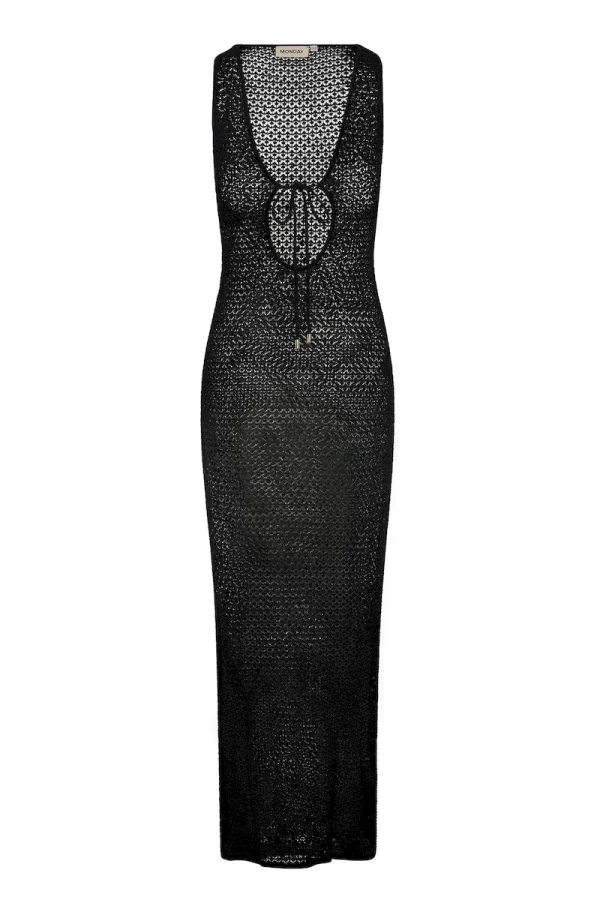 Monte Carlo Tie Dress Black Lace Crochet