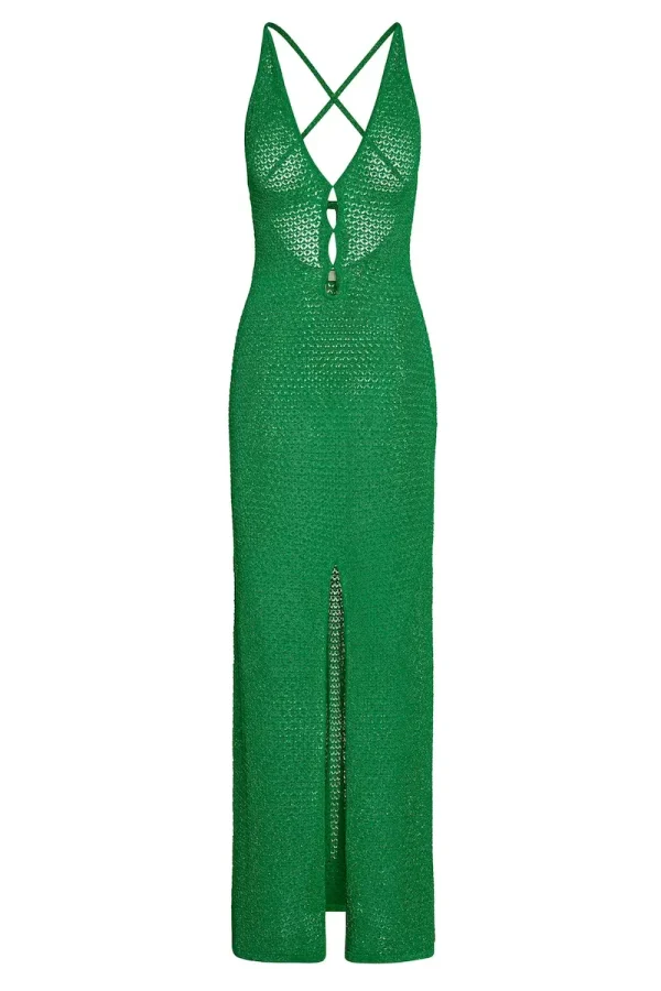 Ramatuelle Dress Palm Green Lurex Lace Crochet