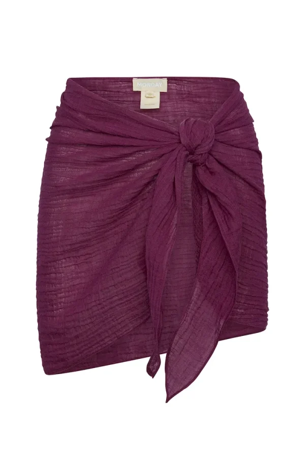 South Beach Sarong Eggplant Crinkle Linen