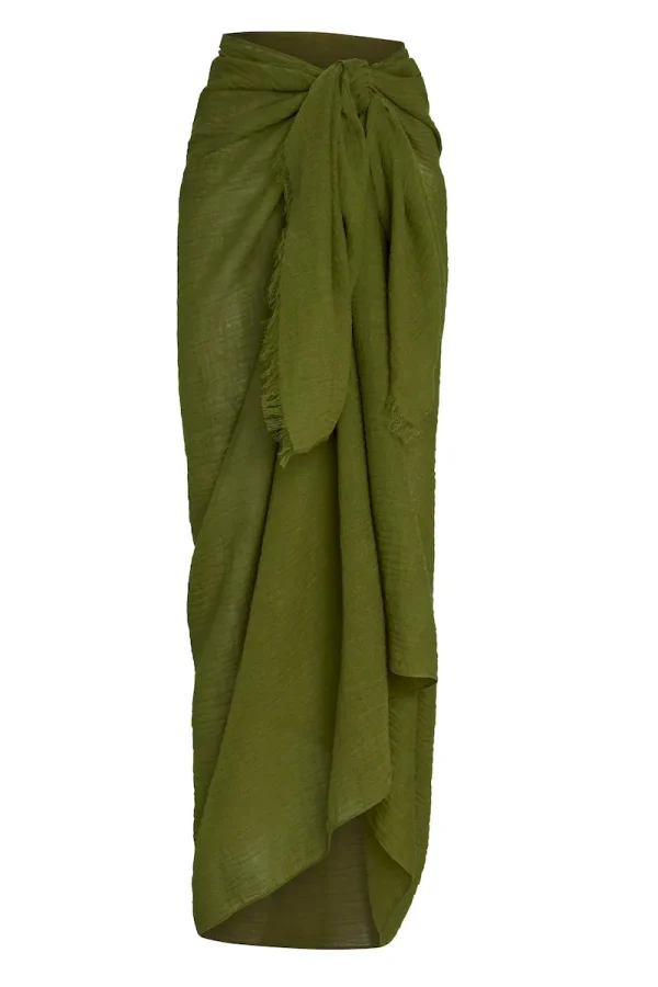 St. Tropez Sarong Olive Crinkle Linen
