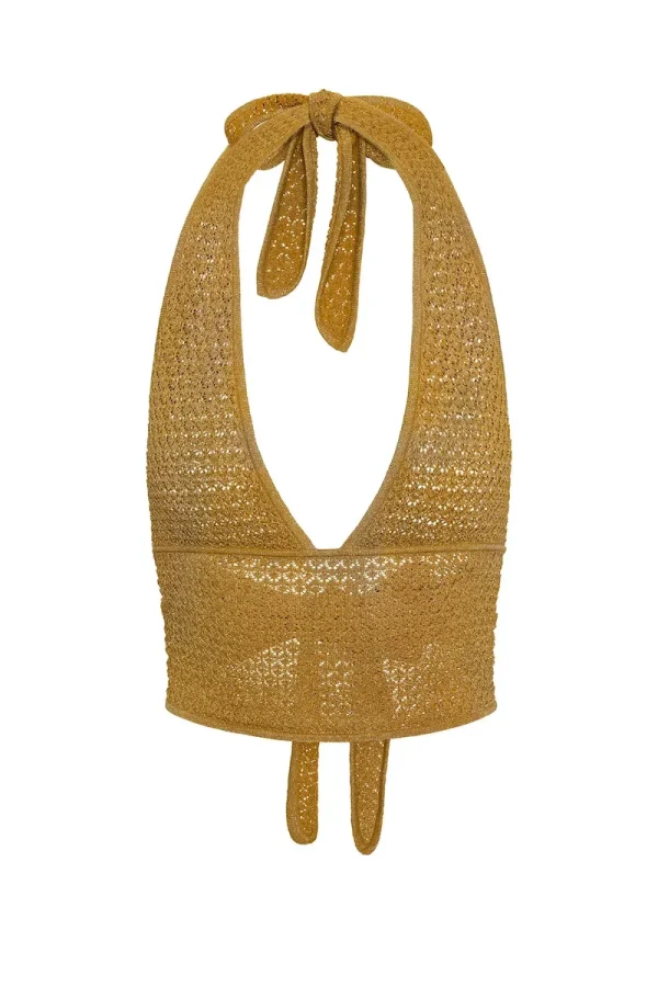 Toulon Top Lined Antique Gold Lace Crochet