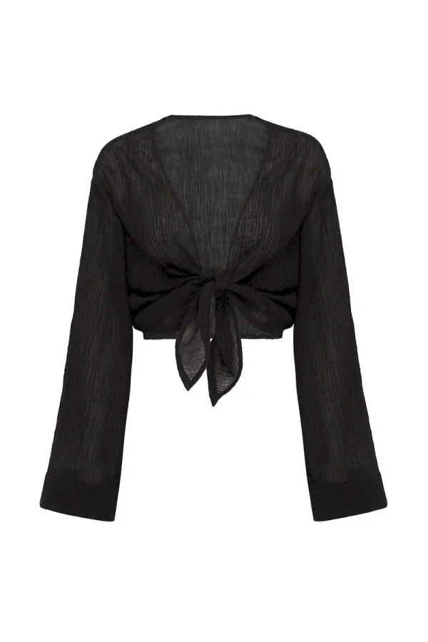 Tahiti Tie Top Black Crinkle Linen